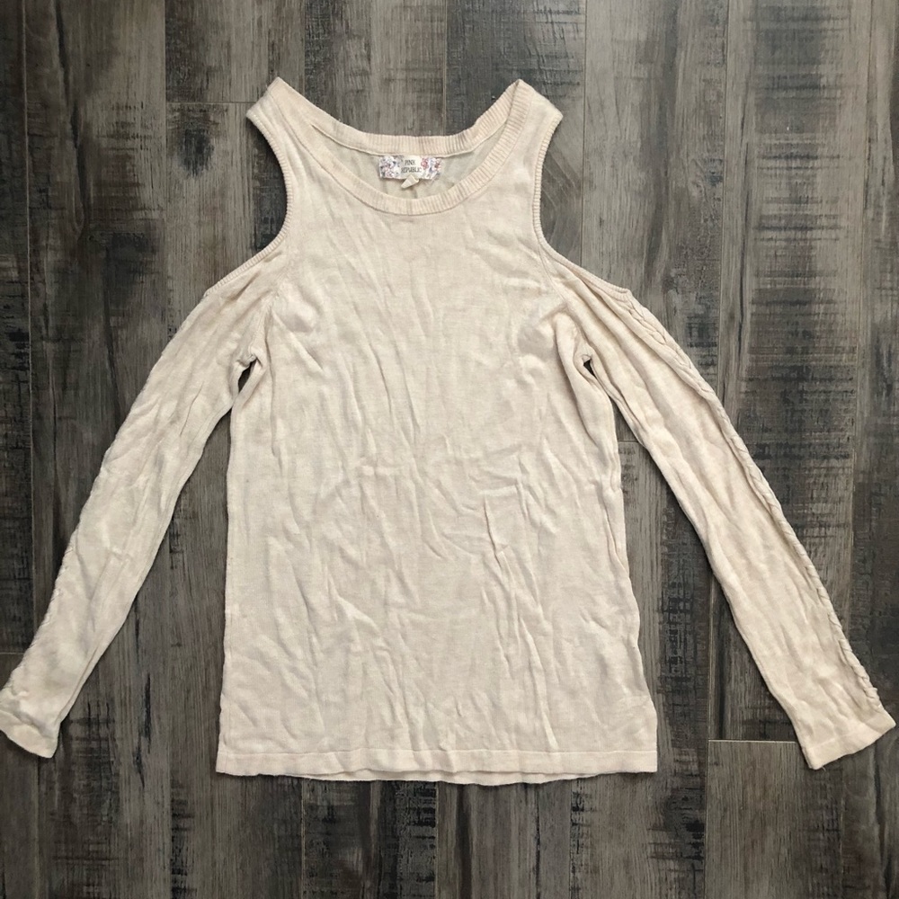 PINK REPUBLIC Cold Shoulder Sweater Long Sleeve Braid accents